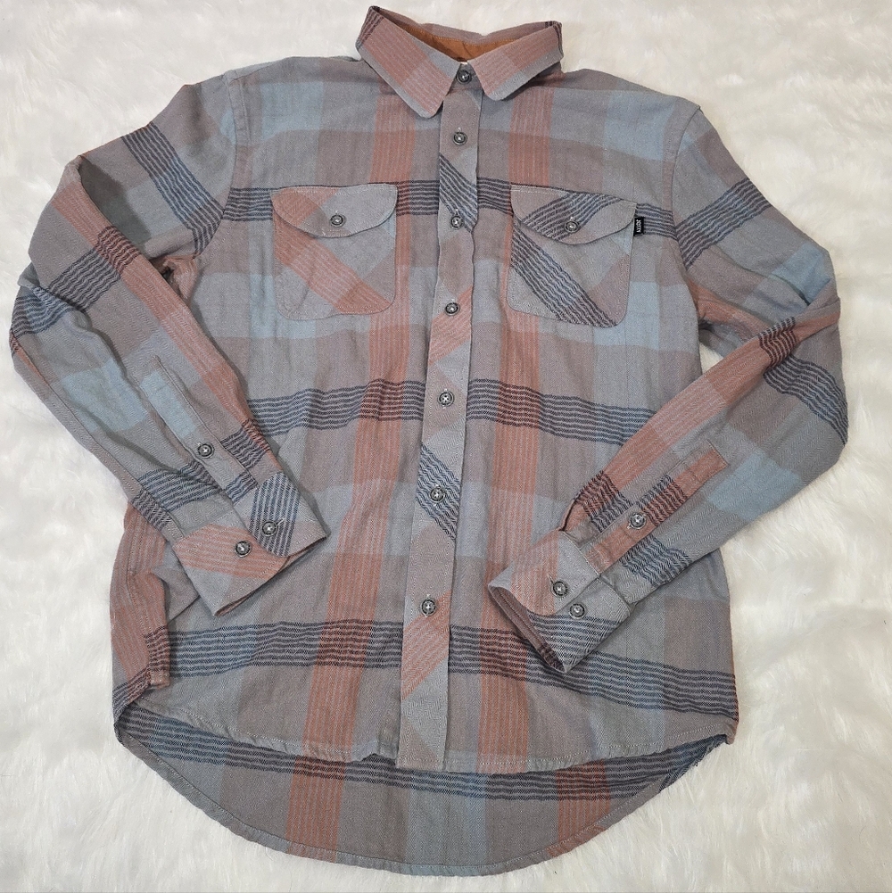 JETTY Breaker Flannel Plaid Button-Up Shirt - Blue and Brown Small